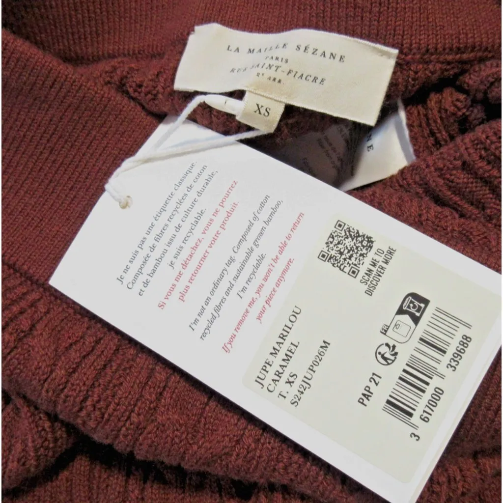 NWT Sezane Marilou in Caramel Cable Knit Merino Wool Midi Sweater Skirt XS - Image 9