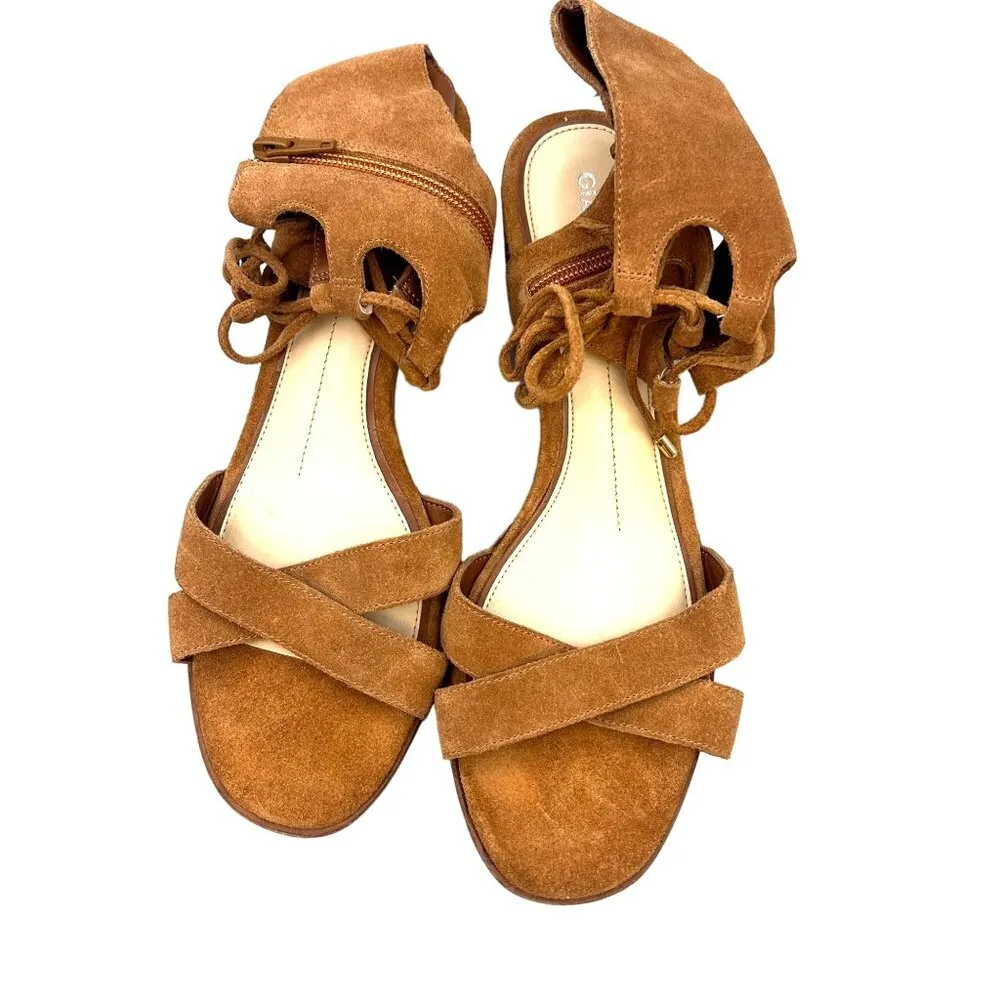 Brown Suede Open-Toe Sandals Festival Boho Concert Lace-Up Ankle Block Heel 9.5 - Image 3