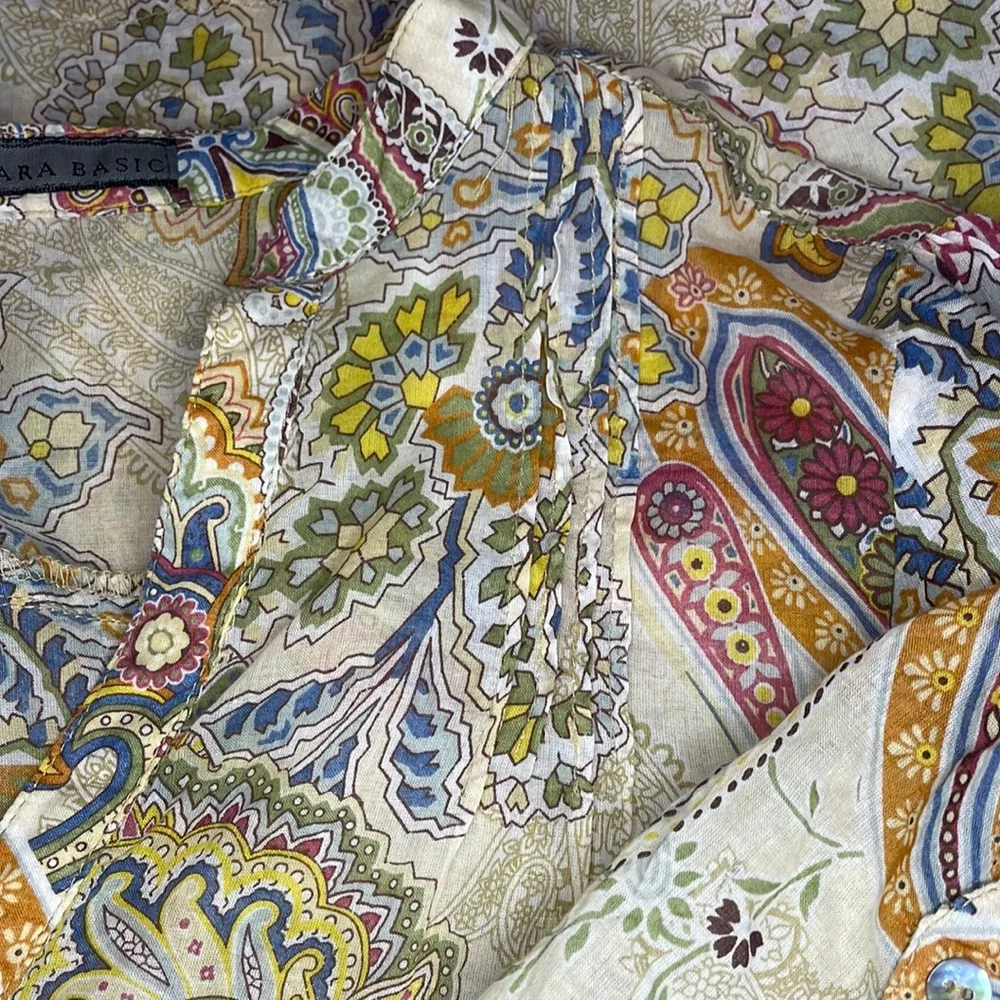 Lightweight multicolored paisley floral boho v-neck 3/4 sleeve extra long tunic - Image 8