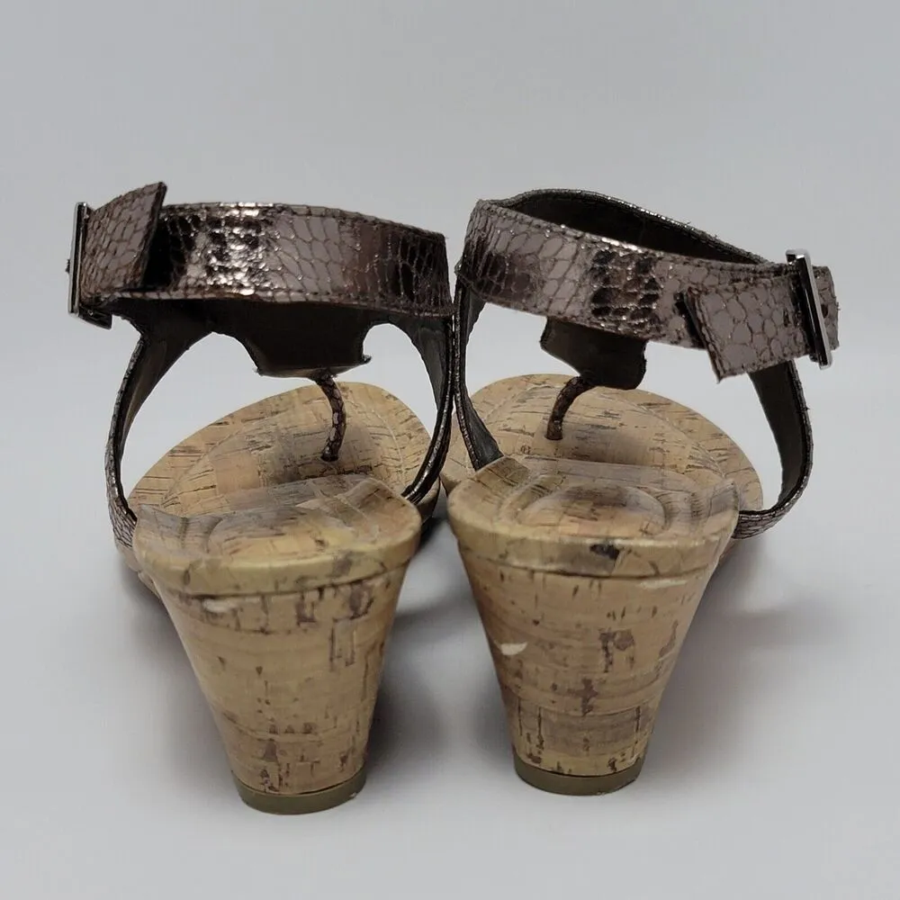 Dex Flex T Strap Metallic Thong Wedge Sandal Gem Stone Jeweled Size 8.5 - Image 5