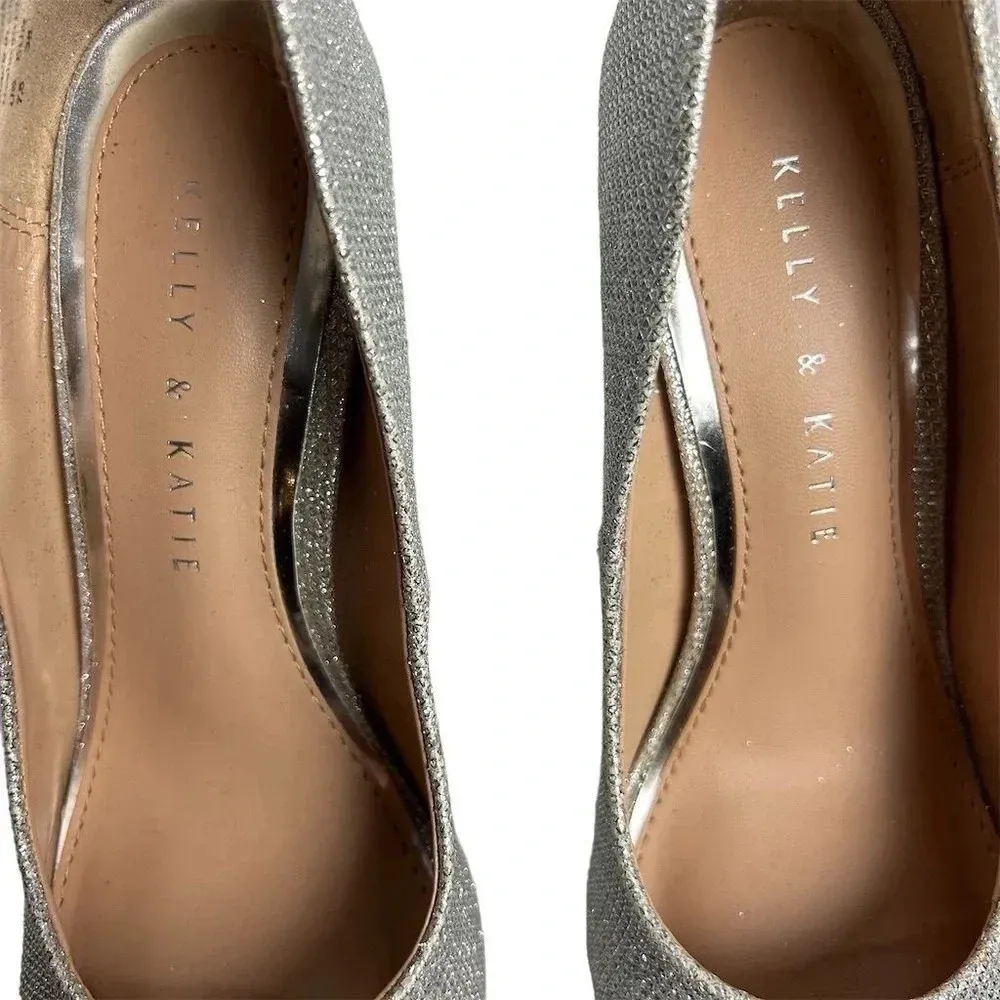 Kelly & Katie Women's Silver Glitter Pumps Size 7.5 Party Stiletto Heel - Image 5