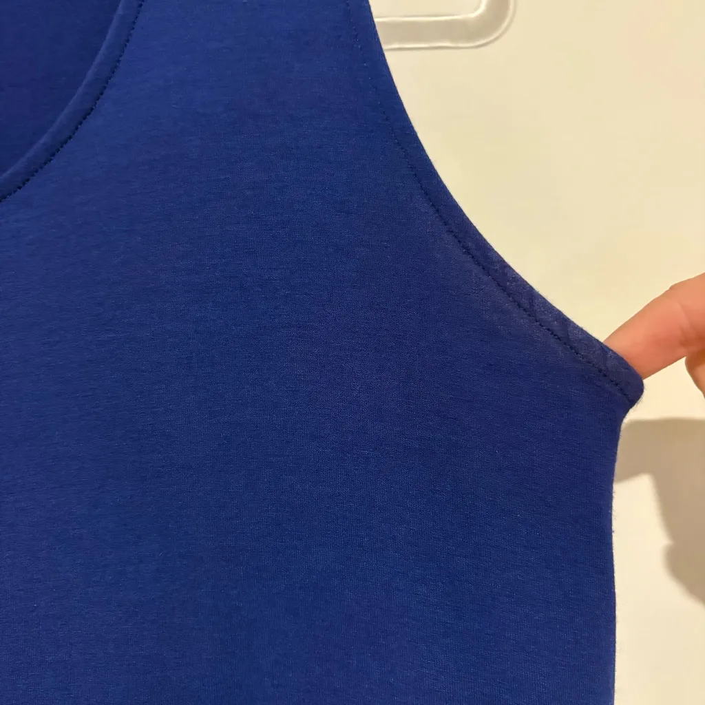 Eileen Fisher Layered Asymetrical Sheer Hem‎ Sleeveless Dress Cobalt blue small - Image 5