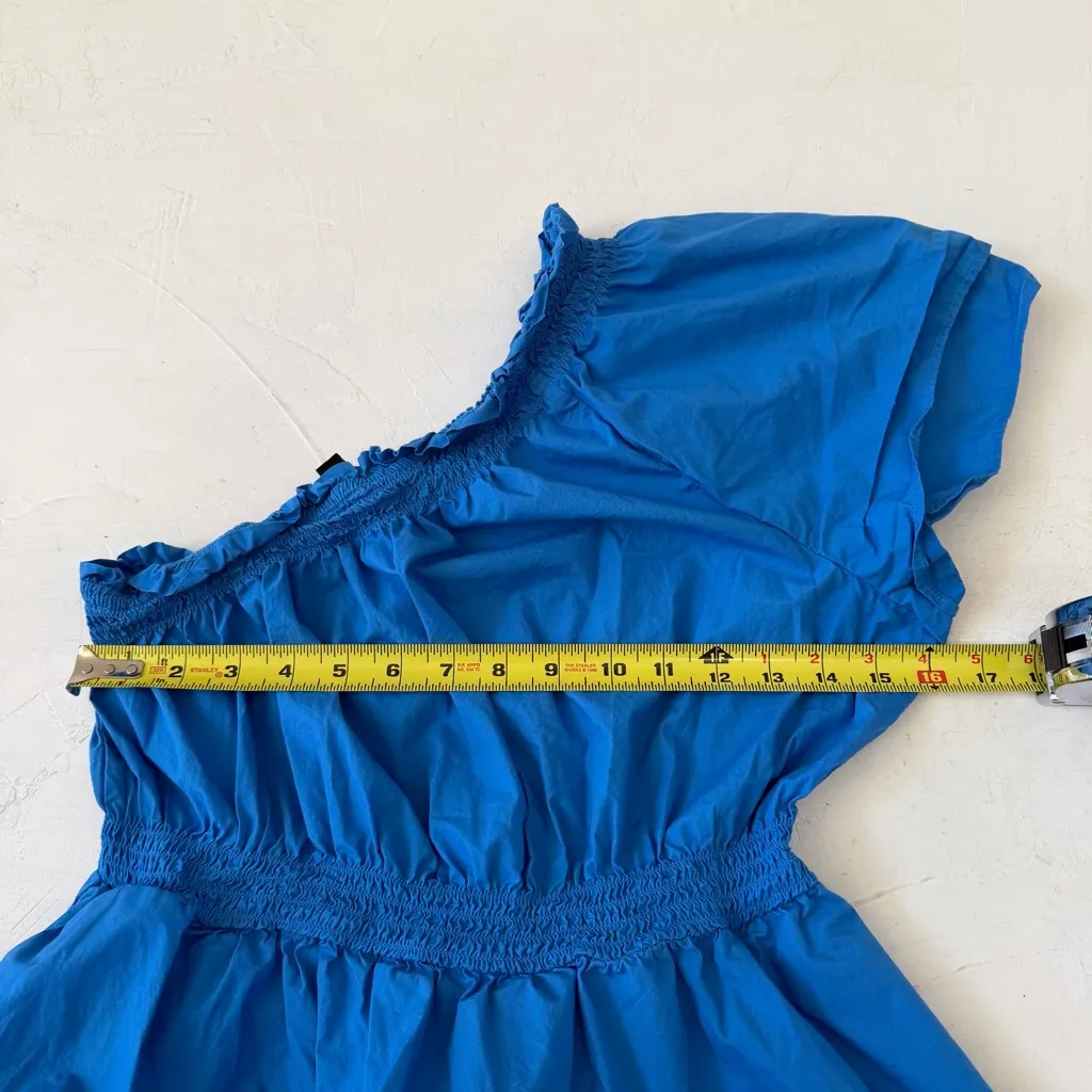 J. Crew Smocked one-shoulder dress in blue cotton poplin size M - Image 9