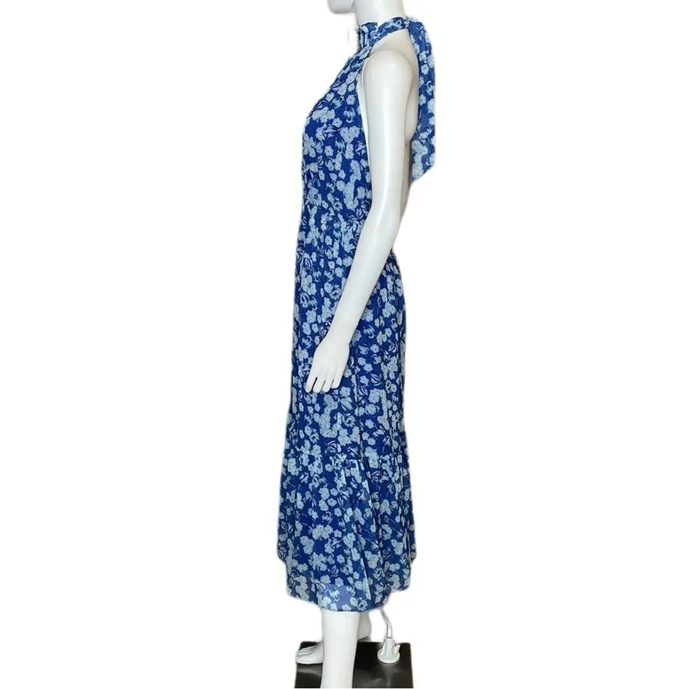 Chelsea28 Womens Floral Print Halter Neck Maxi Dress Blue Surf Aster Floral Sz M - Image 3