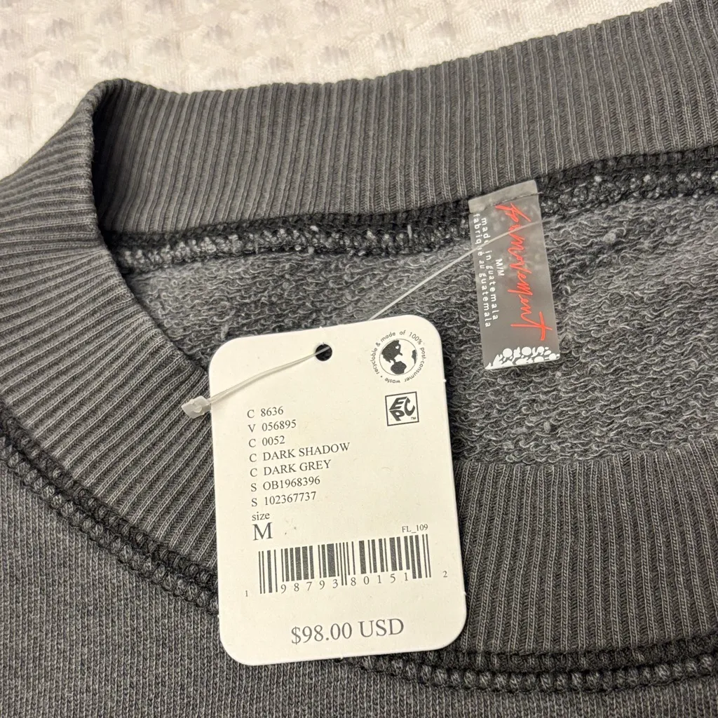 NEW! FREE PEOPLE MOVEMENT Back Me Up MEDIUM Dark Shadow Gray Sweatshirt Relaxed - Image 4