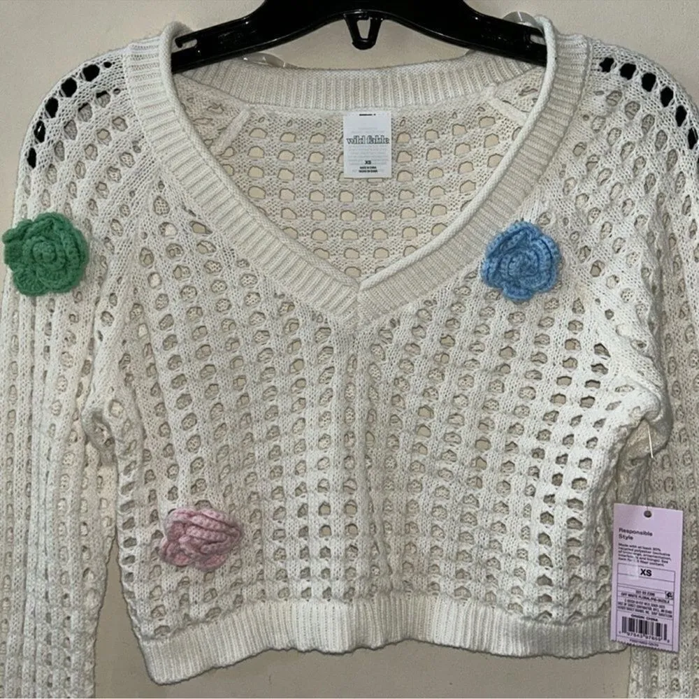 Wild Fable Off White Crotchet Crop Top(Size XS) - Image 8