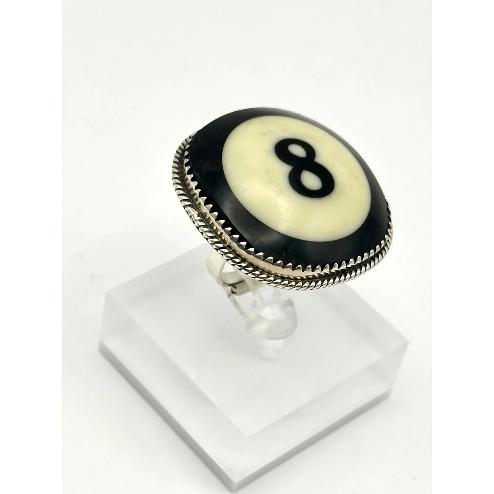 Handmade Billiard‎ 8 Ball Statement Sterling Silver Ring Adjustable Size - Image 3