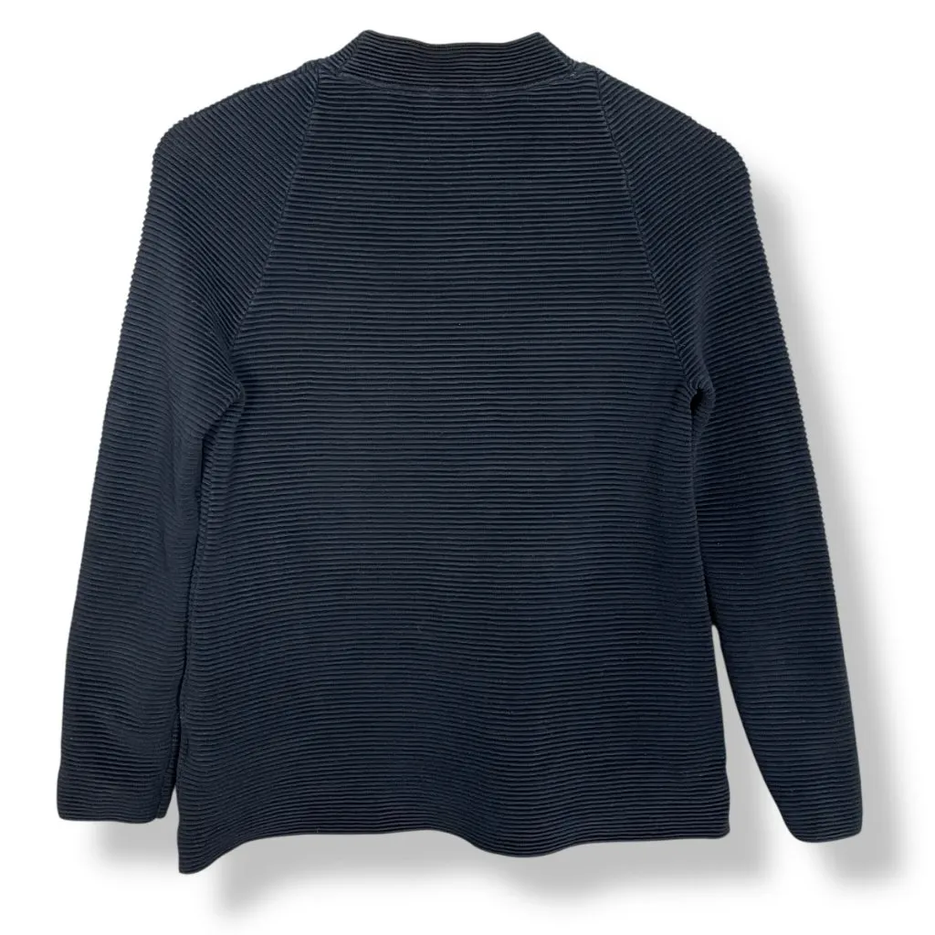 COS Ripple Stitch Top Sweatshirt Navy Blue Mock Neck Women XS Long Sleeve Ribbed - Image 6