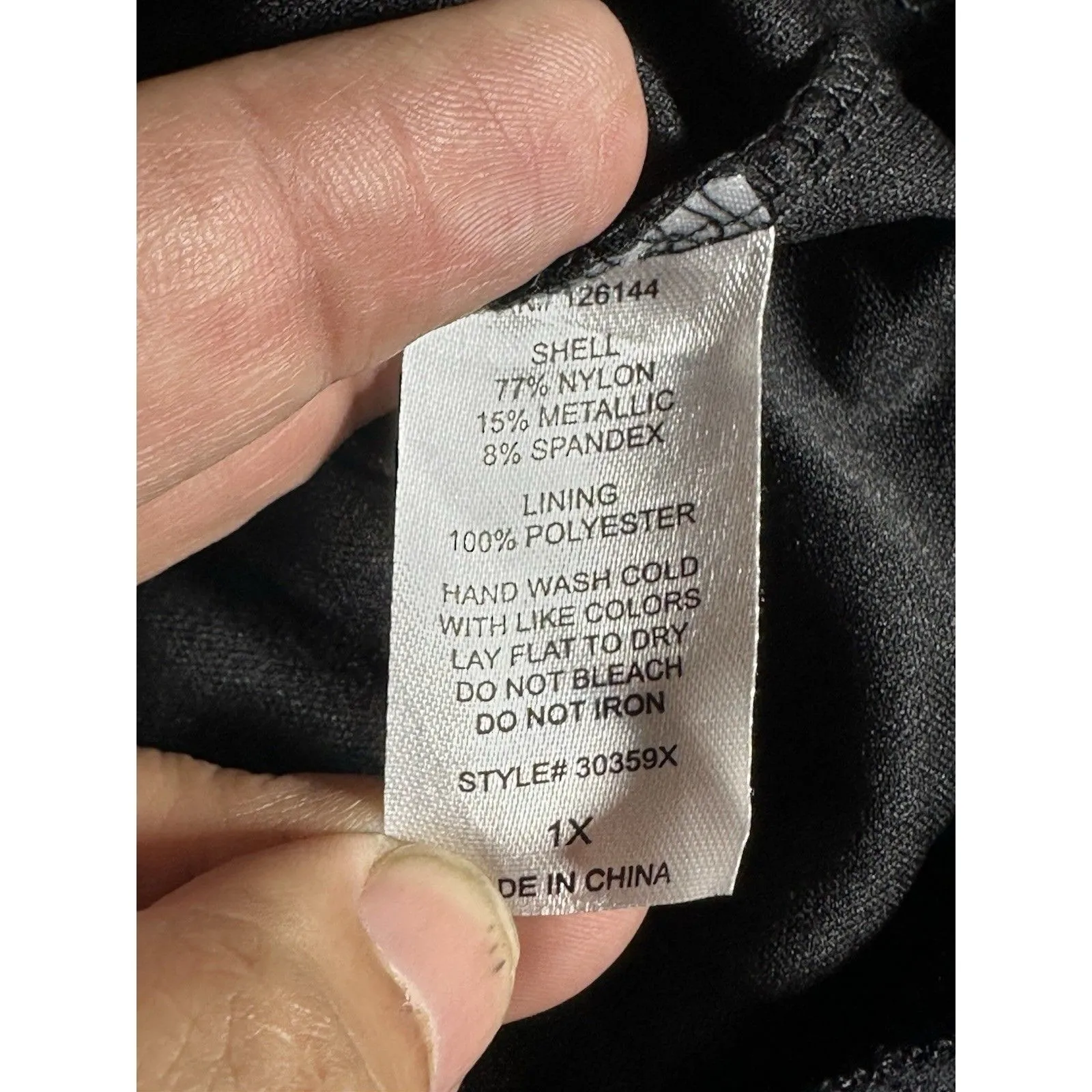 Jade Moon Gray Silver Blouse Sheer Tie Lined Silver Thread Bling Cuffs 1X Black - Image 10