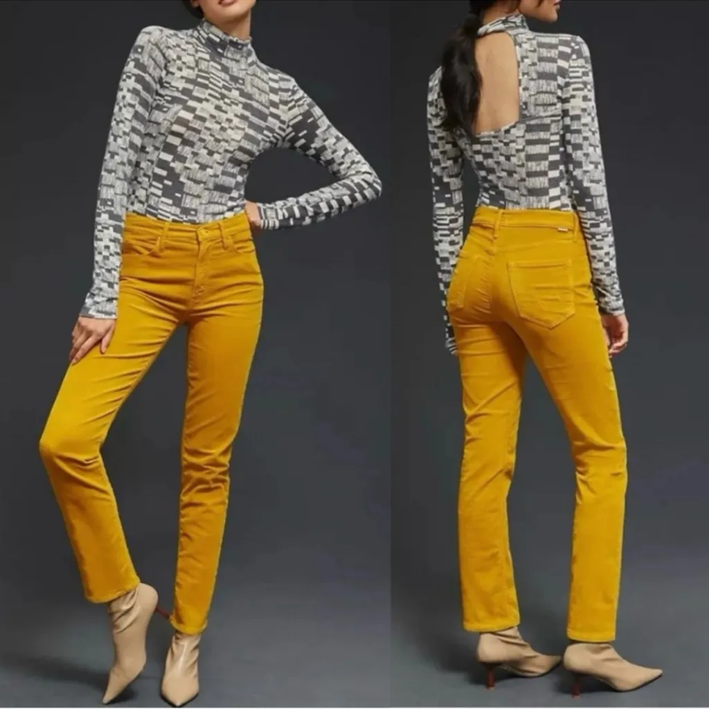 MOTHER Mustard Mid Rise Dazzler Ankle Straight Leg Corduroy Pants size 29 - Image 2