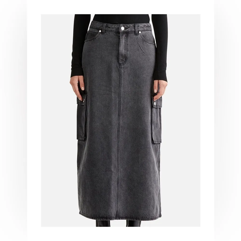 Ena Pelly Nova Denim Maxi Cargo Skirt in Charcoal Wash Size 26 NWOT Gray - Image 8