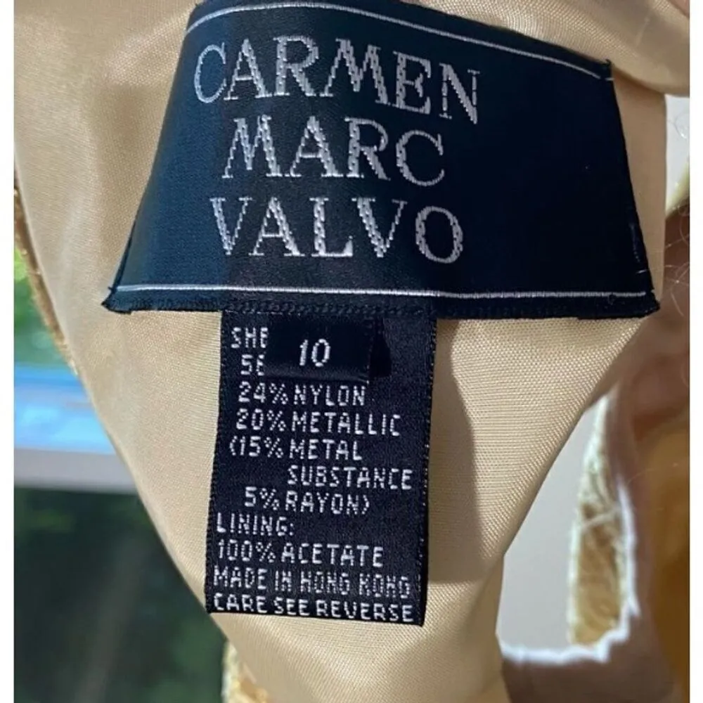 Vintage Carmen Marc Valvo Gold Lace Sheath Dress Size 10 Knee Length Formal - Image 7