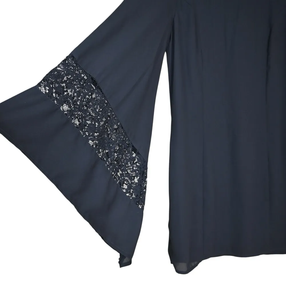 Express Women's 4 Black Bell Sleeve Lace Lined Mini Dress - Image 5