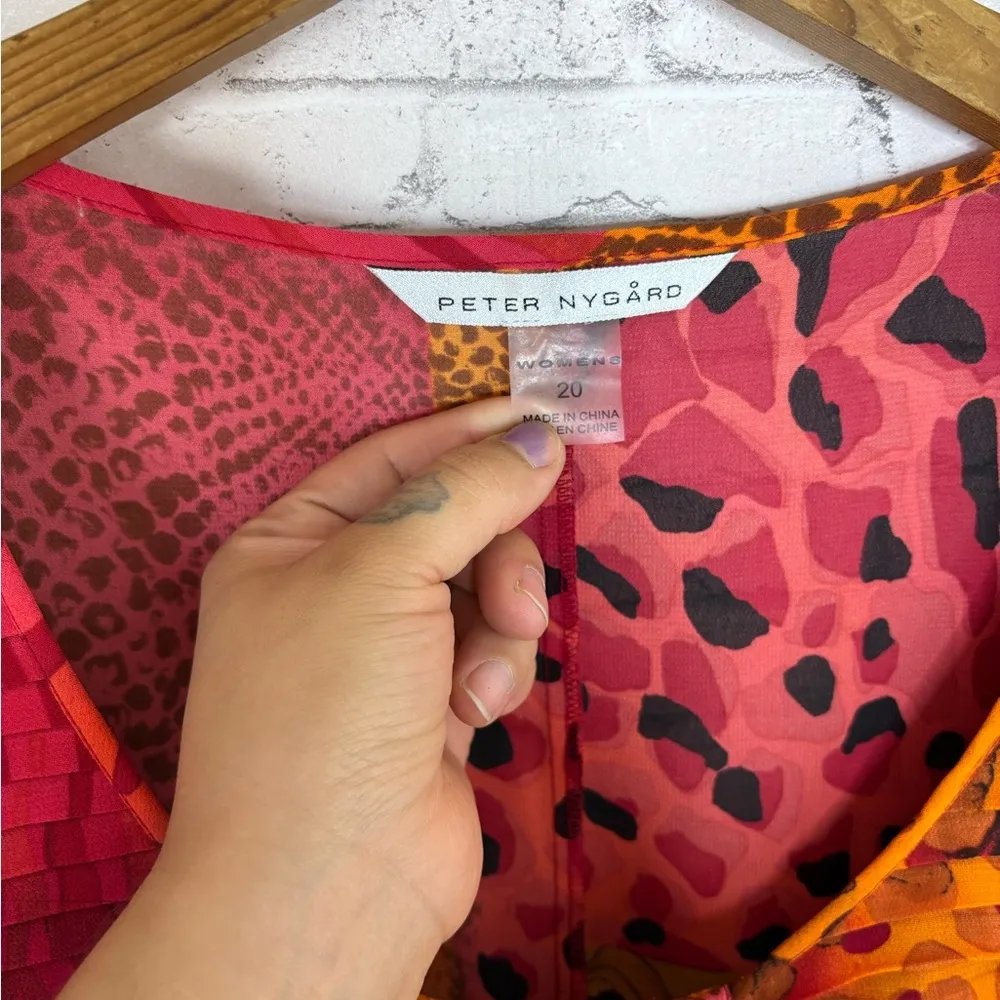 Peter Nygard Red and Orange Patchwork Ruffle Sheer Blouse - Image 3