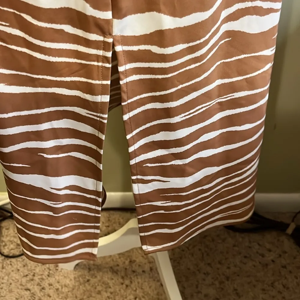 A New Day brown white midi side slits double v-neckline zebra print slip dress - Image 13