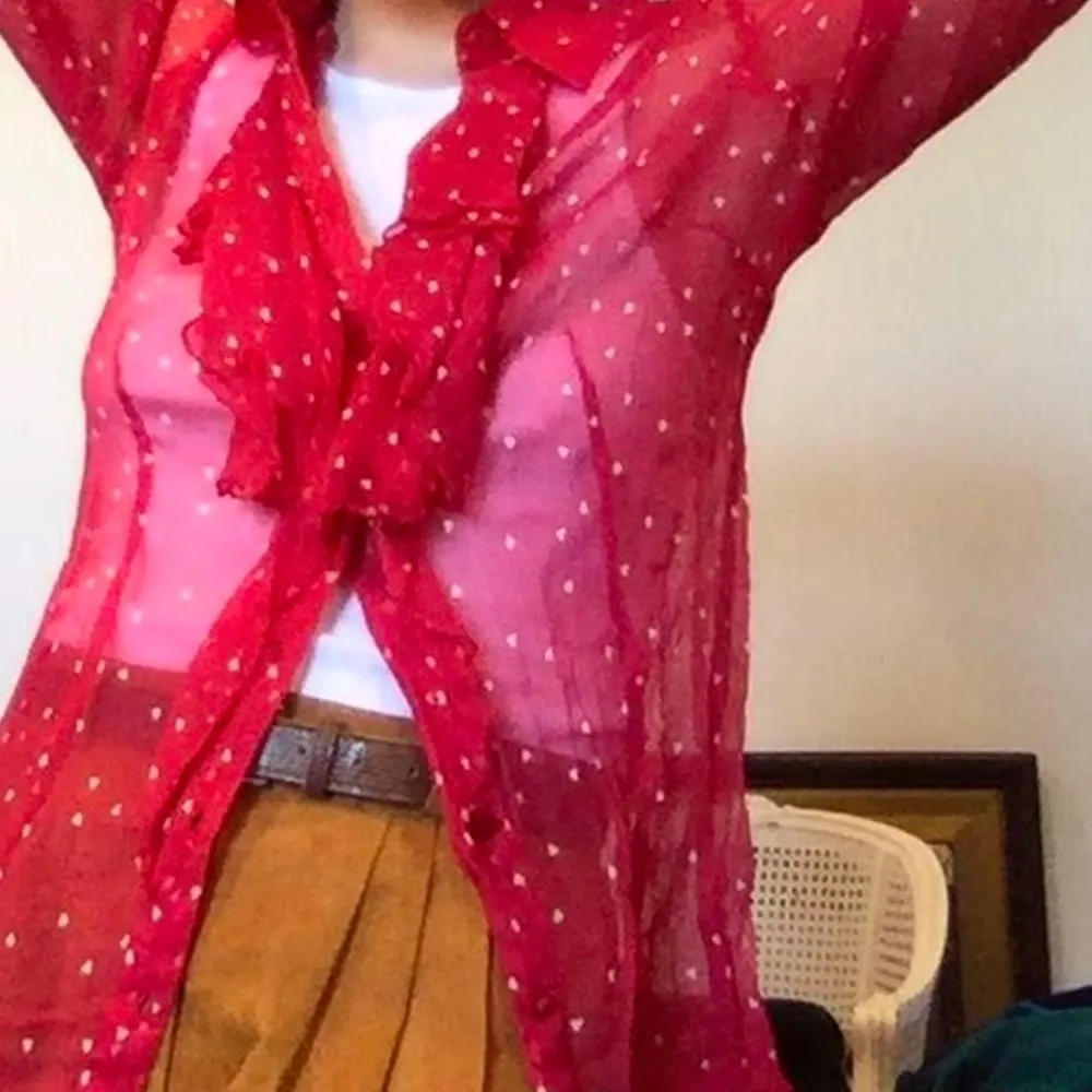 Red Sheer Polka Dot Blouse - Image 14