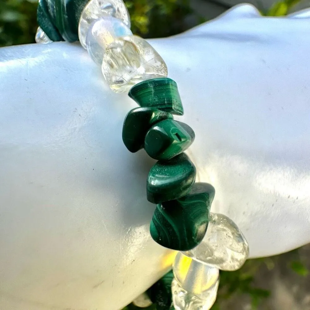 Malachite quartz and opalite beaded bracelet Green - Image 4