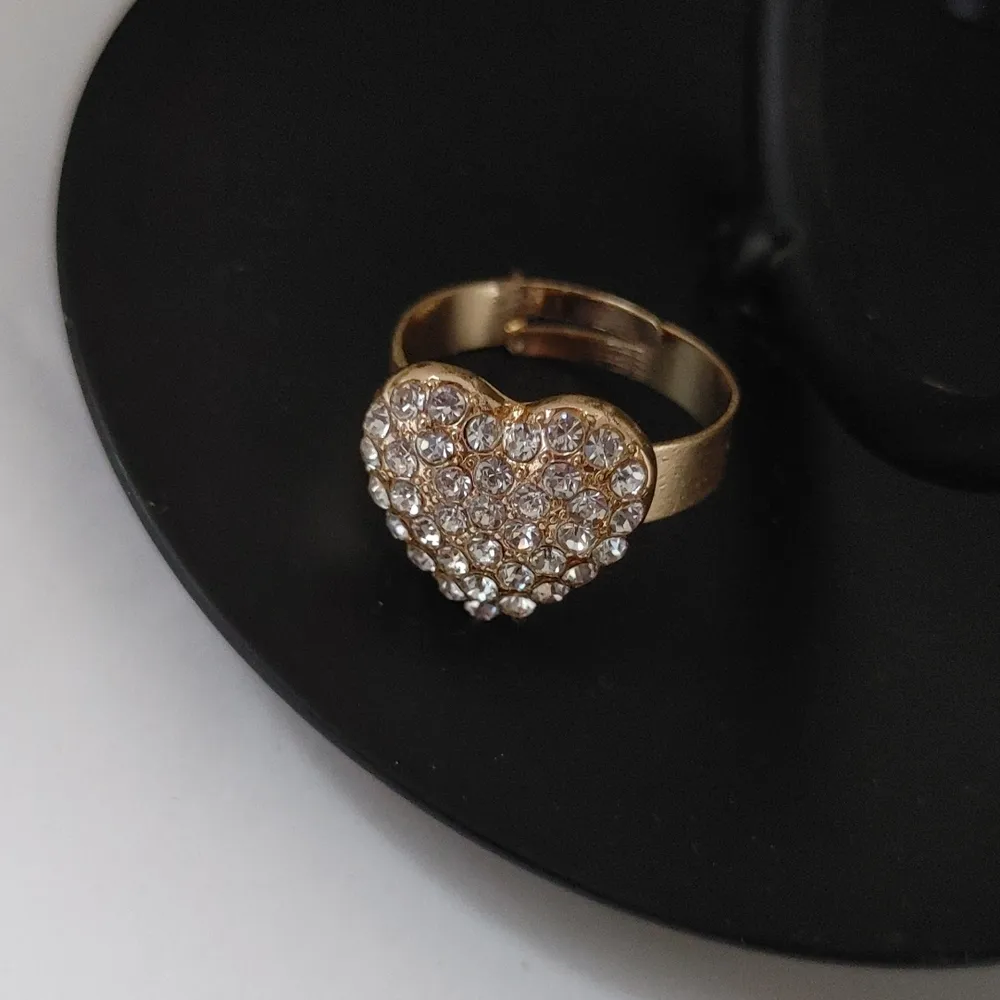 Heart Crystal Rhinestones Necklace Earrings Bracelet Ring Set Gold Filled - Image 6