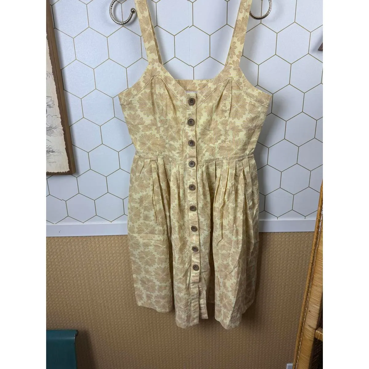 Maeve by Anthropologie Neutral Motif Yellow Cafe Dress - Size - 10 - Image 8