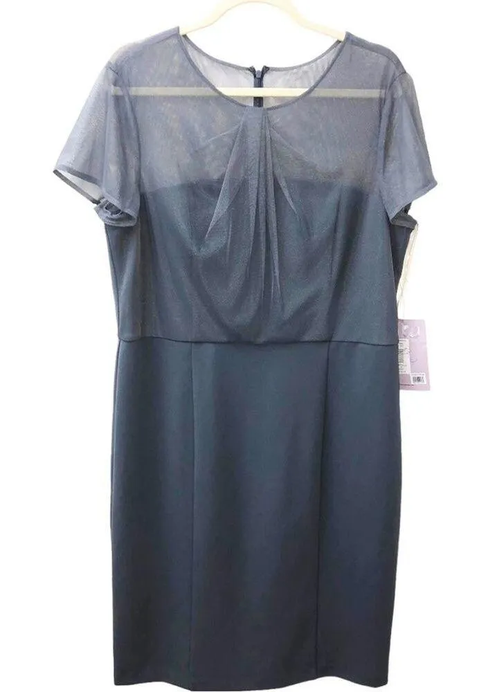 JS Collections Slate Blue Short Sleeve Illusion Cocktail Dress 16 NWT - Image 1