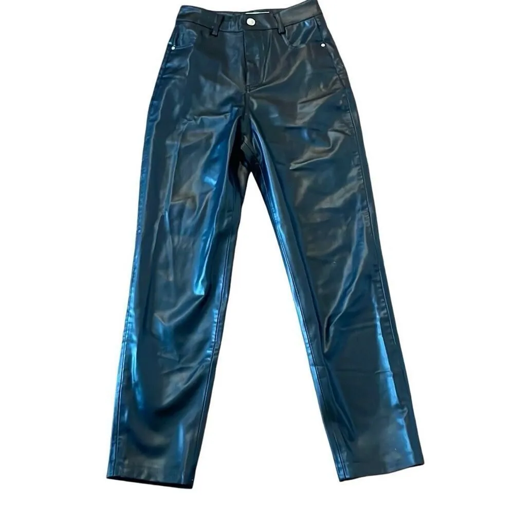 Zara black faux leather high rise straight leg pant 00 - Image 2