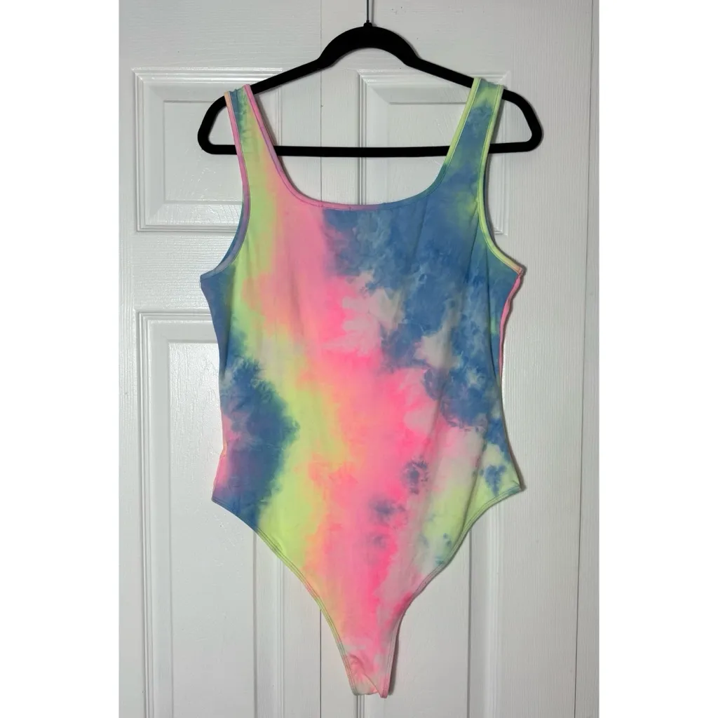 SHEIN C’est La Vie Sorbet Rainbow Tie Dye Bodysuit Tank Top Scoop Neck XL - Image 4