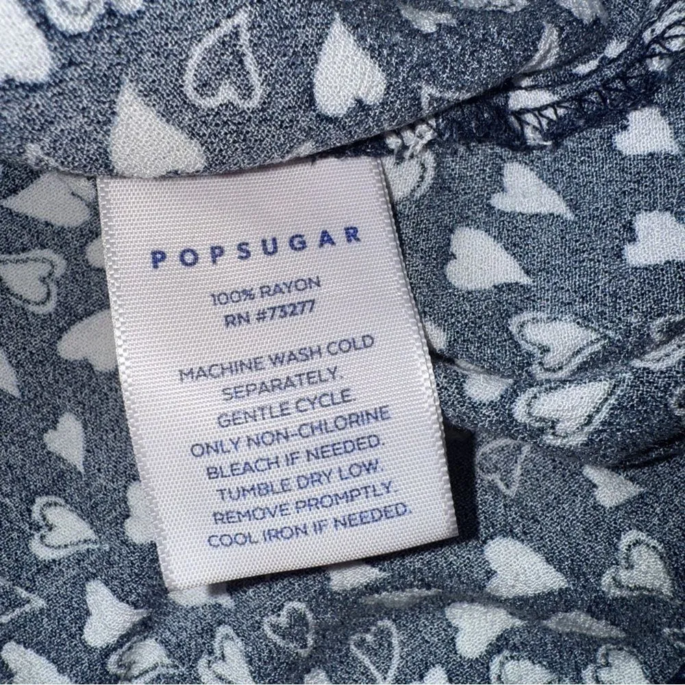 POPSUGAR Navy Blue White Heart Dress XS Button Down Pockets - Image 10