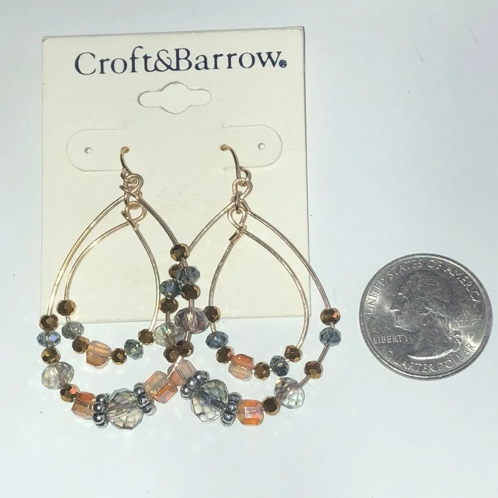 Croft & Barrow Gold Tone Beaded Dangling Hoop Pierced Earrings - Image 2
