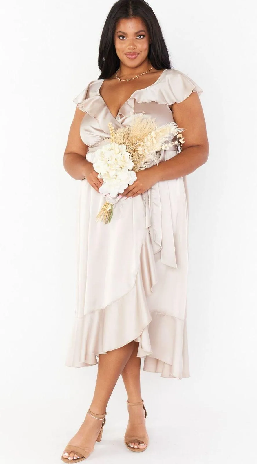 Show Me Your Mumu Samantha Ruffle Wrap Dress Show Me The Ring Luxe Satin S NWT - Image 5