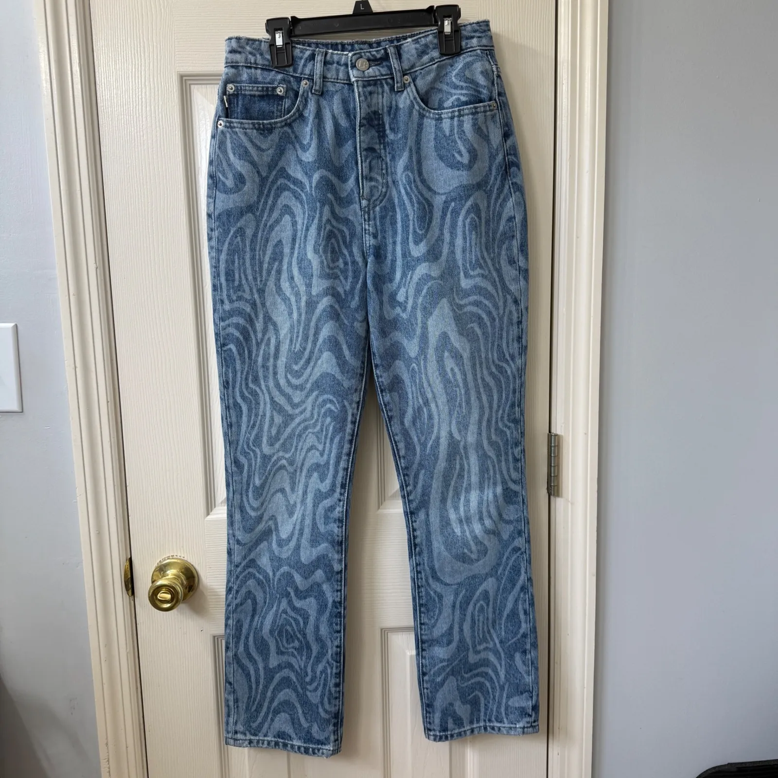 Lovers and Friends‎ Reece High Rise Slim Straight Jeans Blue Swirl Print Sz 26 - Image 2