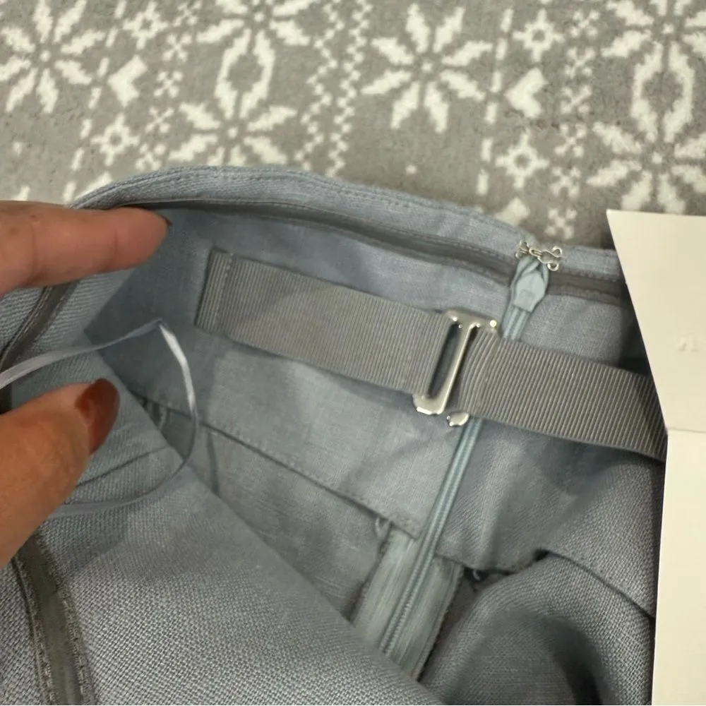 Massimo Dutti Studio Linen Midi Dress Sweetheart Neckline Strapless Blue Large - Image 10