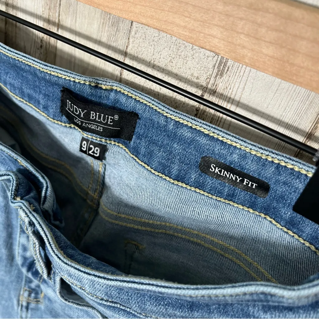 Judy Blue Distressed Skinny Fit Size 9/29 High Rise Waist Medium Wash - Image 4