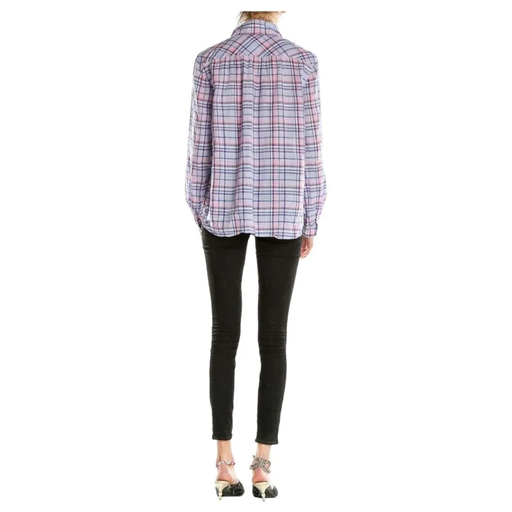 J Crew Top Womens 0 Plaid Cotton Button Up Long Sleeves Collared Purple - Image 16