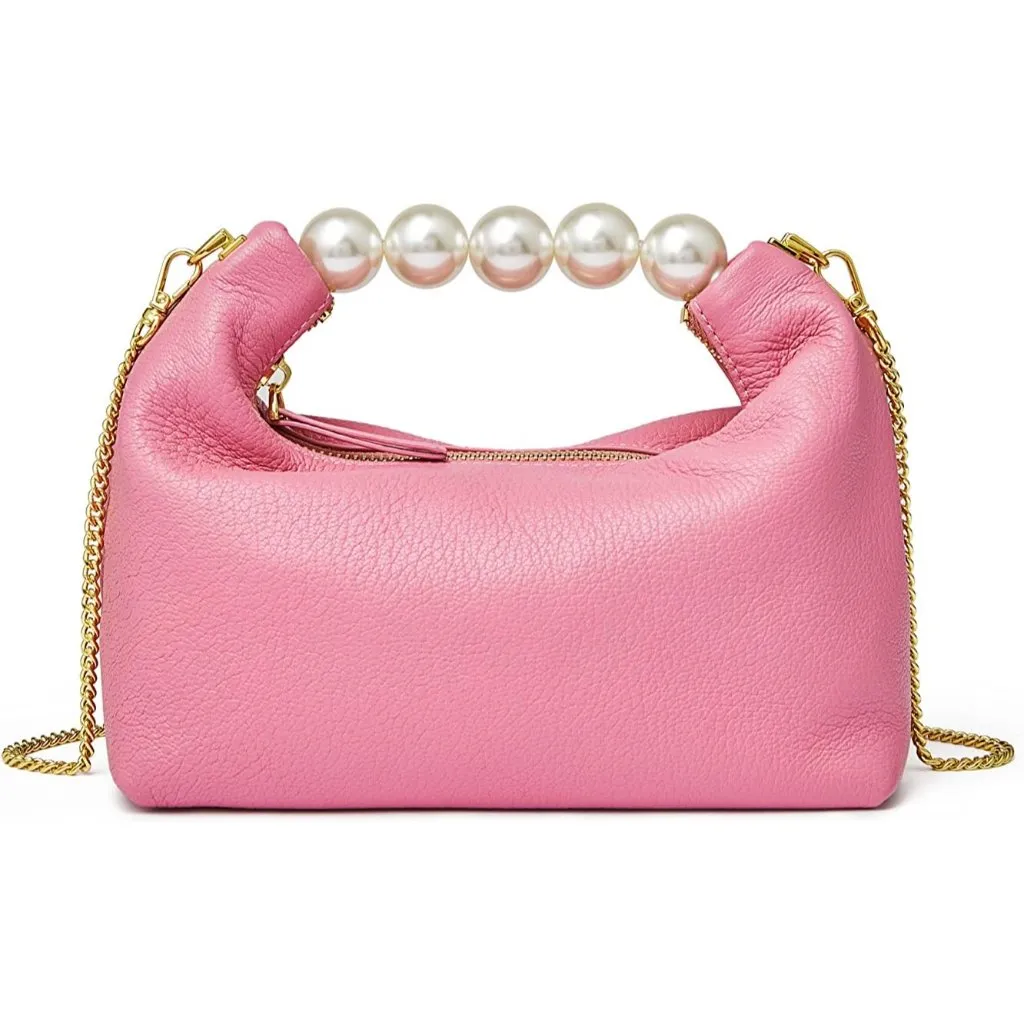 ⚡ Women's Top Handle Chain Pearl Strap Leather Crossbody Tote Pink Bag - Image 7