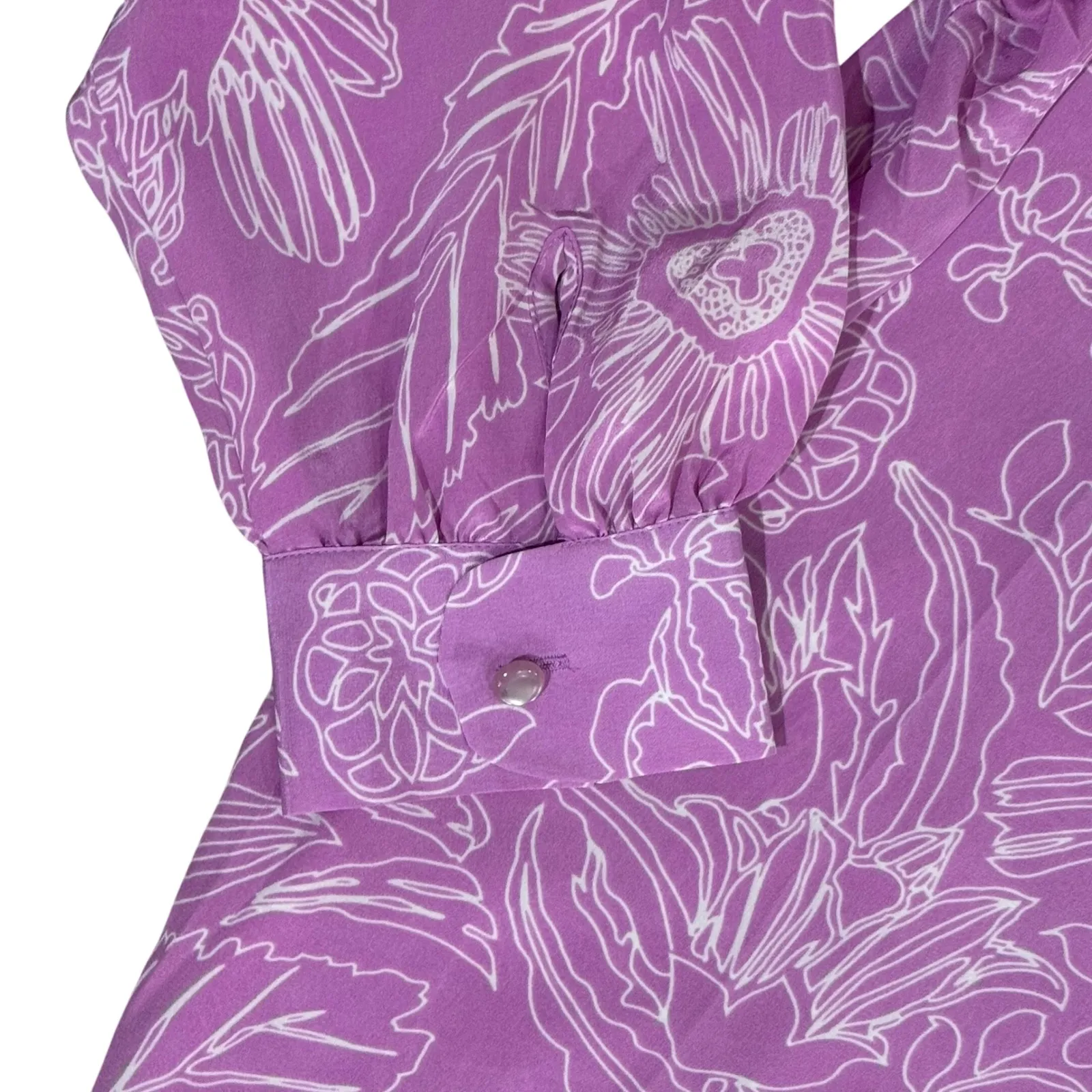 VTG Bob Mackie Wearable Art 100% Silk Floral Print Button Up Blouse Purple Blue - Image 3