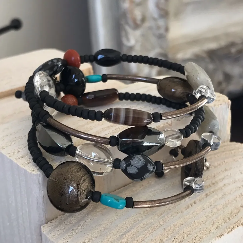 Memory Wire Bohemian Stone Wrap Coil Bracelet - Image 5