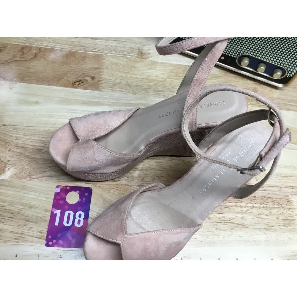 Chinese Laundry  Women 8 Pink Synthetic Buckle Ankle Strap Peep Toe Wedge Sandal - Image 5