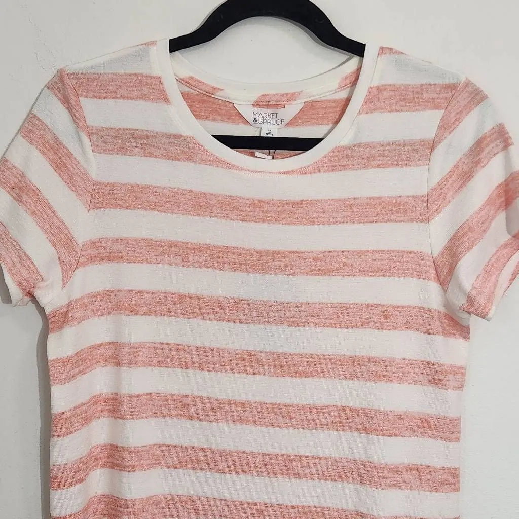 Market & Spruce Pink and White Striped Top NWT Size XS Petite Pink Tee Stripes - Image 2