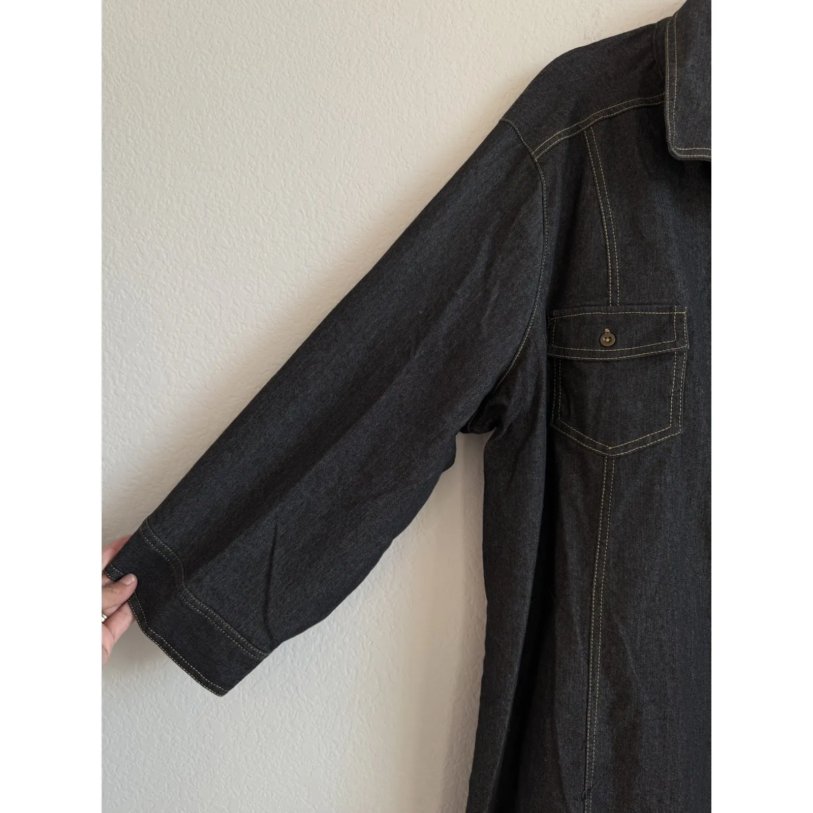 Woman Within Womens Denim Embroidered Flowers Shirtdress Henley Buttons Size 28W - Image 7