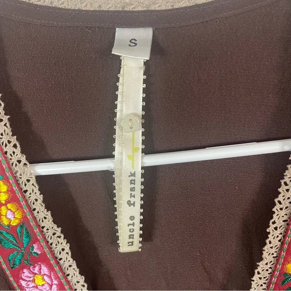 Uncle Frank Anthropologie Flowy Boho Floral Deep V Neck Long Sleeve Dress size S - Image 4