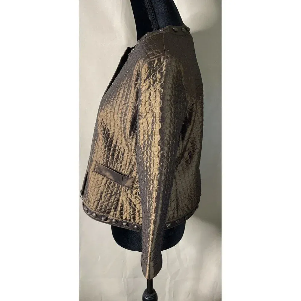 Ruby Rd. Petite‎ Lightweight Metallic Quilted Gold Brown Jacket Embellished 14P - Image 4