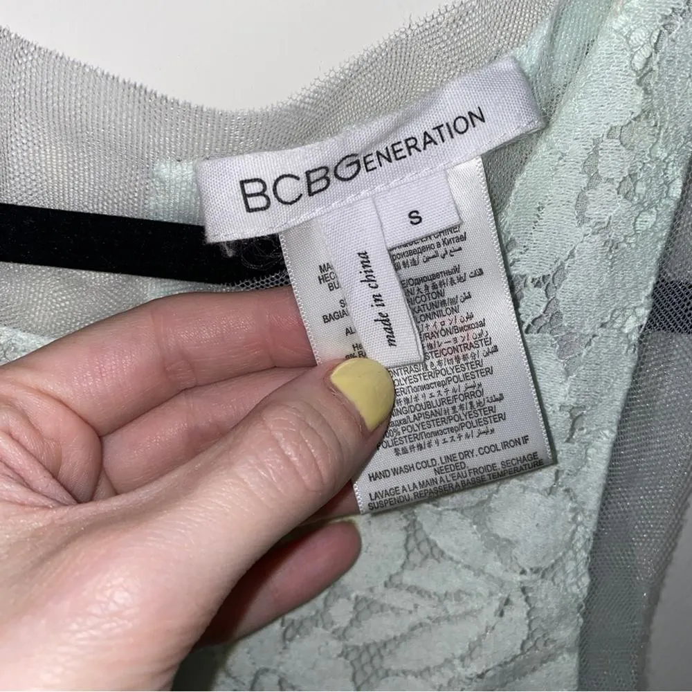 BCBGeneration light mint green floral lace and sheer mesh crop top Small - Image 4