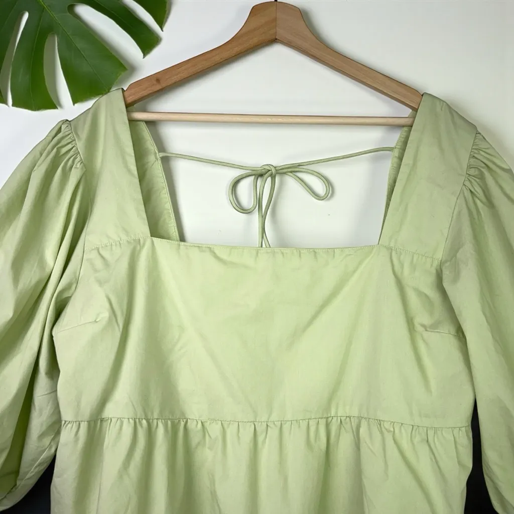 🆕 Abercrombie & Fitch Puff Sleeve Poplin Squareneck Top in Soft Sage Green - Image 6