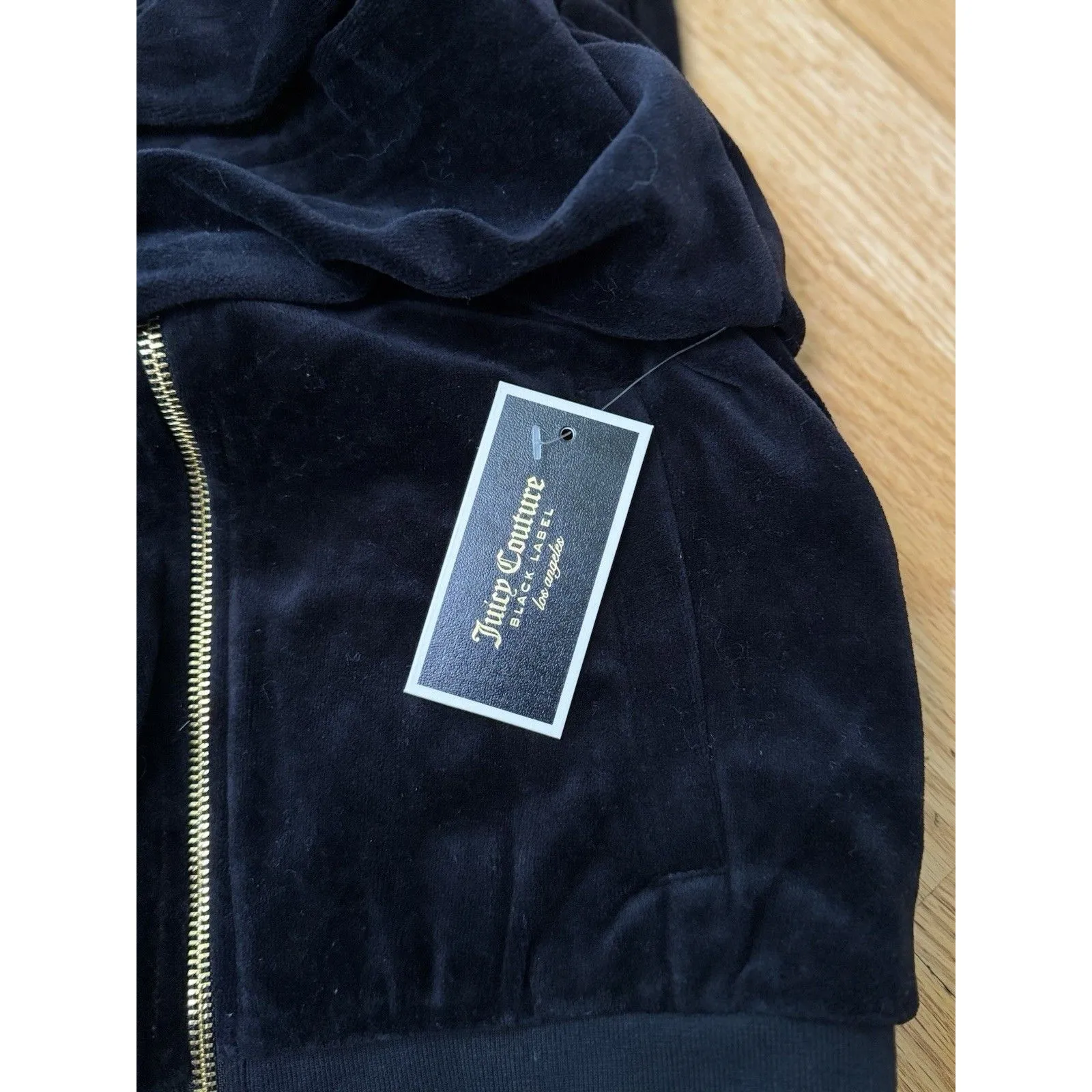 Juicy Couture Black Label Track Velour Ruched Sleeve Jacket Pitch Black Size M - Image 7