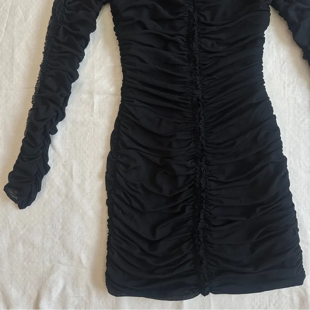 NBD Las Olas Long Sleeve Mini Dress in Black Size Medium Mesh Ruched Bodycon - Image 5