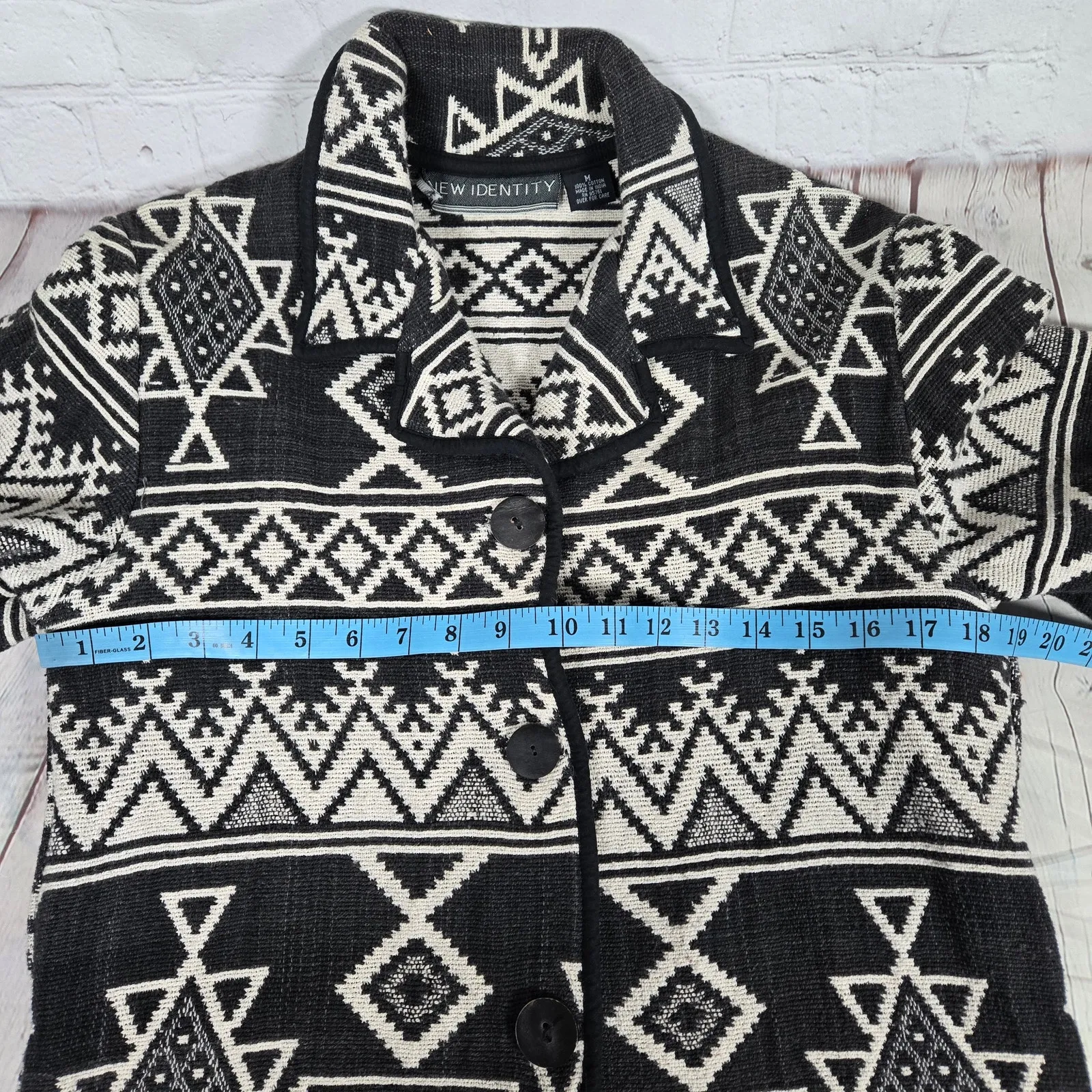 NEW IDENTITY Womens Geometric Print Jacket Black White Cotton Size M Tapestry Size M - Image 7