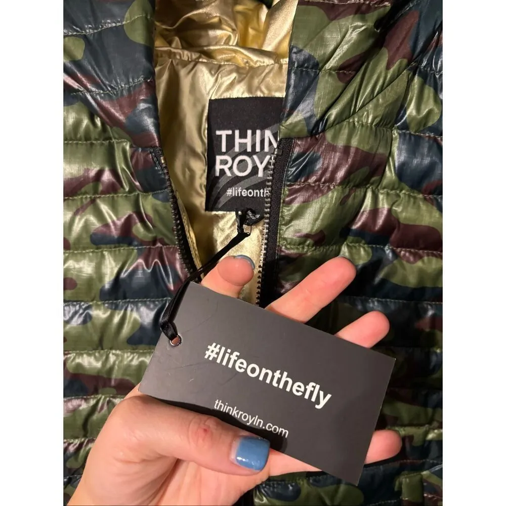 Think Royln Crop Hi Low Hoodie Poncho Green Camo Gold Duck Down XS/S NWT NEW - Image 7