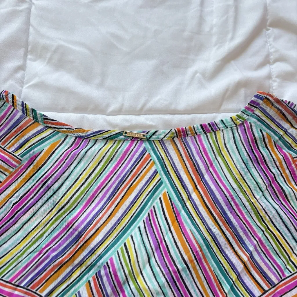 Anne Cole Womens Size L/XL Striped Short Sleeve Swim Coverup Beach Pool Pink - Image 9