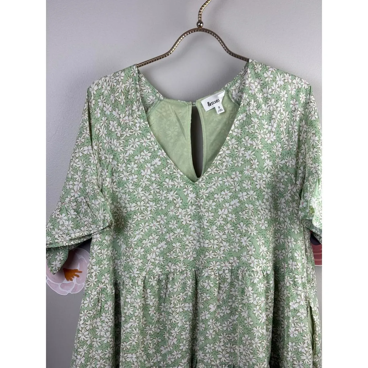 &Merci Green & White Floral Shift Tiered Dress - Size - Small - Image 6