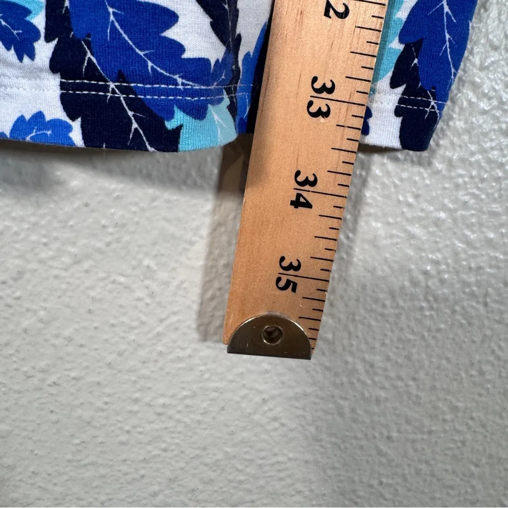 Boden White Blue Feather Print Faux Wrap Mini Dress Womens 8 3/4 Sleeve Jersey - Image 4